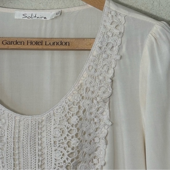 Solitaire pale cream, Boho Crochet Trim Tunic Top, Cover-up,Blouse. Women’s M - Picture 3 of 7